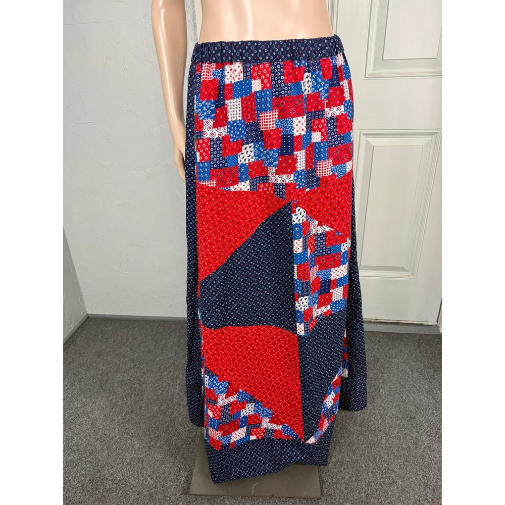 Vintage 60s 70s Handmade Women Skirt Floral Patchwork Print Quilt Cotton Maxi S7